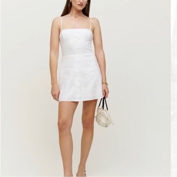 Reformation Huckleberry Linen Dress in White Size 10 NWT $ 178 - Picture 1 of 6